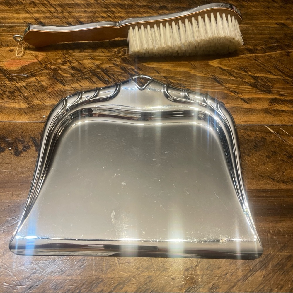 Vintage MCM Alfra Italy Dust And Crumb Table Pan & Brush Set Crome Plated - Picture 3 of 14